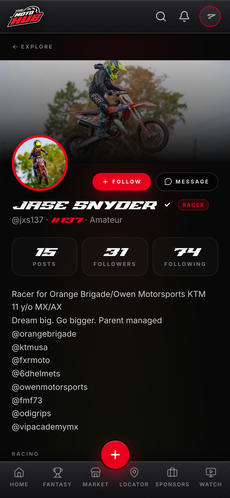 Verified racer profile screen