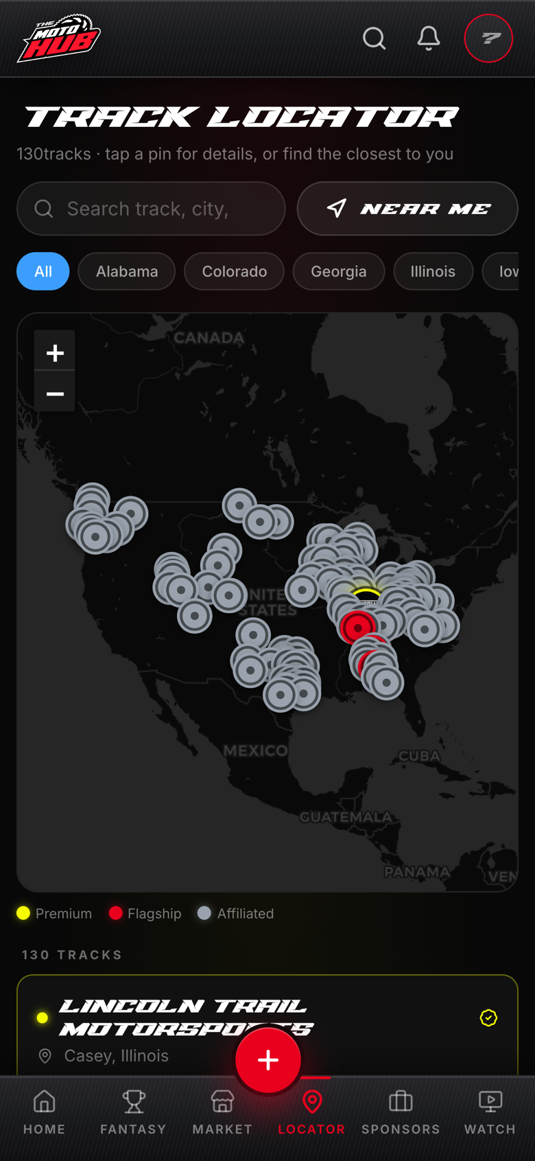 Track locator screen