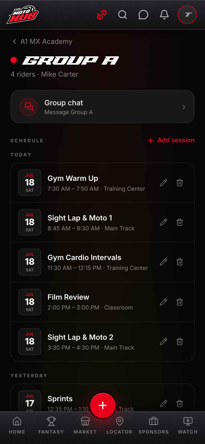 Training — group schedule and group chat